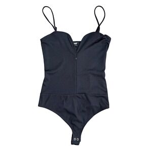 Express Body Contour Ribbed Sweetheart V-Wire Bodysuit Black Medium‎ NEW